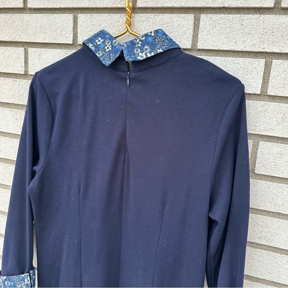 Talbots Navy Blue Cotton Knit Floral Collared Shift Dress - Picture 12 of 13